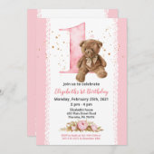 ガールテディベアウォーターカラーフローラ1st 招待状 (正面/裏面)