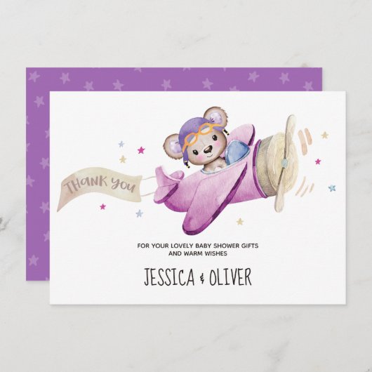 ガールテディベアサンキューカード 招待状 (正面/裏面)