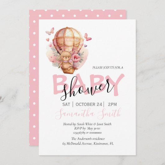 ガールテディベアリーウェイホットエアバルーンピンク 案内状 (正面/裏面)