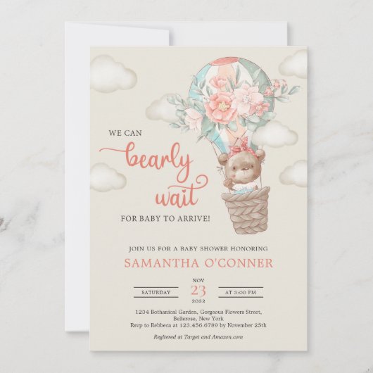 ガールテディベア熱気球フローラリース 招待状 (正面)