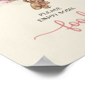 ガールテディベア赤面ピンクブラウンベージュ食品の看板 ポスター (角)