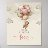 ガールテディベア赤面ピンクブラウンベージュ食品の看板 ポスター (正面)