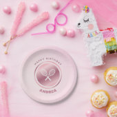 ガールテニス誕生日パーティーピンクガーリーキッド名を追加 ペーパープレート (パーティー)