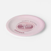 ガールテニス誕生日パーティーピンクガーリーキッド名を追加 ペーパープレート (アングル)