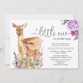 ガールディアパープルフローラの木版木挽き赤ちゃんシャワー 招待状 (正面)