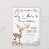 ガールディアピンクティール（緑がかった色）水彩赤ちゃんシャワー 招待状 (正面/裏面)