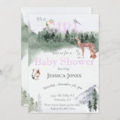 ガールディアベビーシャワーウィンターウッドランド 招待状 (正面/裏面)