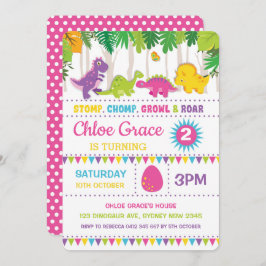 ガールディオンドラノ誕生日ピンクローアルディーノパーティー 招待状