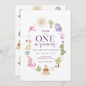 ガールディノワンサウルス1歳の誕生日招待状 招待状 (正面/裏面)