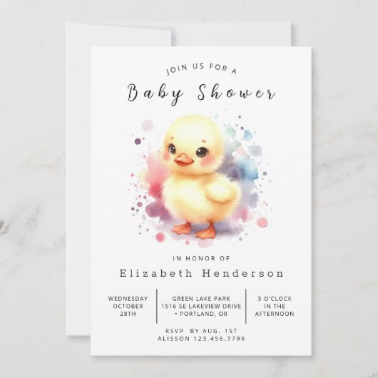 ガールデジタルダック赤ちゃんシャワー 招待状 (正面)