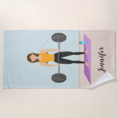 ガールデッドリフティングバーベル&名前をカスタムするフィットネス ビーチタオル (正面)