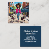 ガールドッグウォーカーペットシッター明るい赤紫色ピンクジャケット スクエア名刺 (正面/裏面)