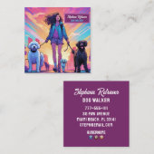 ガールドッグウォーカーペットシッターinブルージャケットピンク スクエア名刺 (正面/裏面)