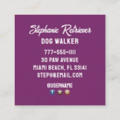 ガールドッグウォーカーペットシッターinブルージャケットピンク スクエア名刺 (裏面)