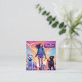 ガールドッグウォーカーペットシッターinブルージャケットピンク スクエア名刺 (スタンド正面)