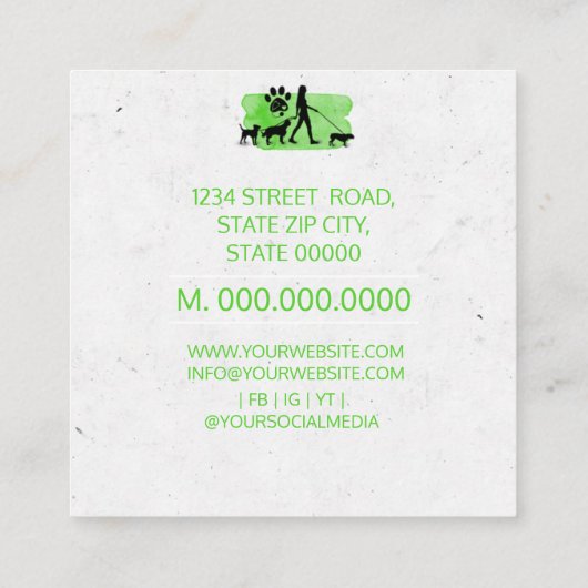 ガールドッグウォーカー/ペットケアシッティングビジネスカード スクエア名刺 (裏面)