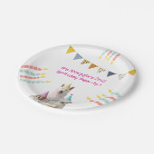 ガールドッグ誕生日ピンクパーティの招待状 ペーパープレート (アングル)