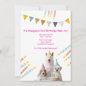 ガールドッグ誕生日ピンクパーティの招待状 招待状 (正面)