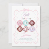 ガールドーナツアンドピンクボウ誕生日パーティー 招待状 (正面)