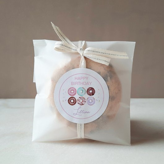 ガールドーナツアンドボウ誕生日パーティー ラウンドシール