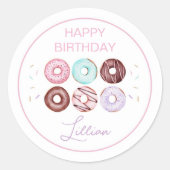 ガールドーナツアンドボウ誕生日パーティー ラウンドシール (正面)