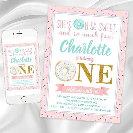 ガールドーナツ1st誕生日パーティー 招待状