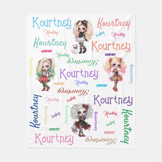 ガールドール不気味ハロウィーンテーマ(名前) フリースブランケット (正面)
