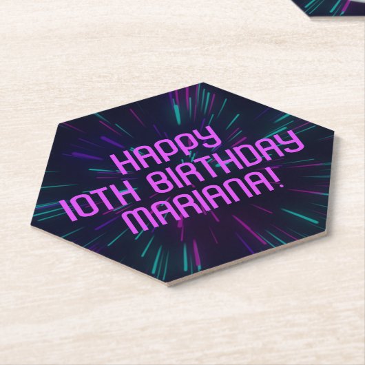 ガールネオンパープルピンクグローパーティー ペーパーコースター (アングル)