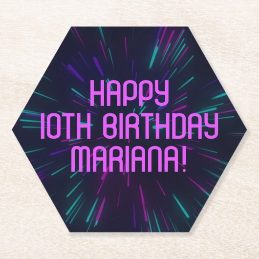 ガールネオンパープルピンクグローパーティー ペーパーコースター (正面)