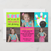 ガールネオンボーリング3フォト誕生日招待状 招待状 (正面)