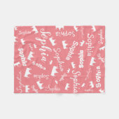 ガールネームピンクパーソナライズされたプリンセスクラウン フリースブランケット (正面(横))