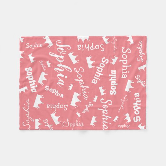 ガールネームピンクパーソナライズされたプリンセスクラウン フリースブランケット (正面(横))