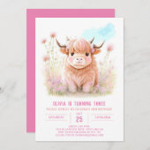 ガールハイランドカウパンパスグラス誕生日 招待状 (正面/裏面)