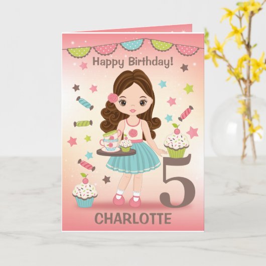 ガールハッピーバースデーカード |任意の年齢を追加  カード (黄色い花)