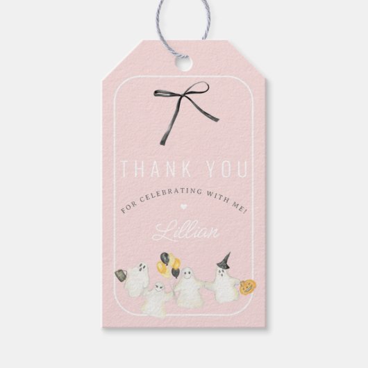 ガールハロウィーン幽霊とブラックボウバースデーパーティー ギフトタグ (正面)