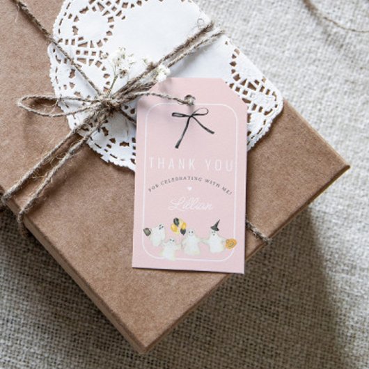 ガールハロウィーン幽霊とブラックボウバースデーパーティー ギフトタグ