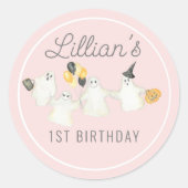 ガールハロウィーン幽霊誕生日パーティー ラウンドシール (正面)