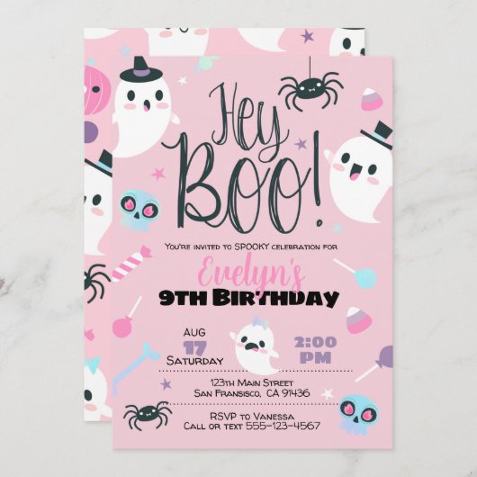 ガールハロウィーン招待状誕生日パステル 招待状 (正面/裏面)