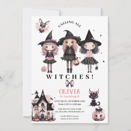 ガールハロウィーン誕生日ウィッチ任意の年齢 セーブザデート (正面)