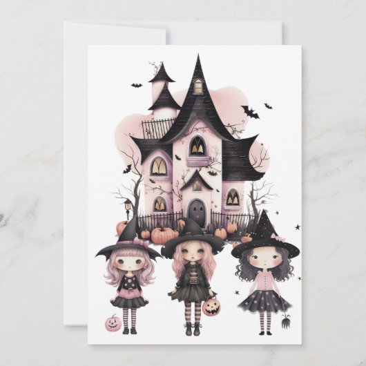 ガールハロウィーン誕生日ウィッチ任意の年齢 セーブザデート (裏面)