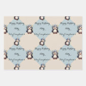 ガールバイリンガルハッピーバースデー用かわいいペンギン ラッピングペーパーシート (正面)