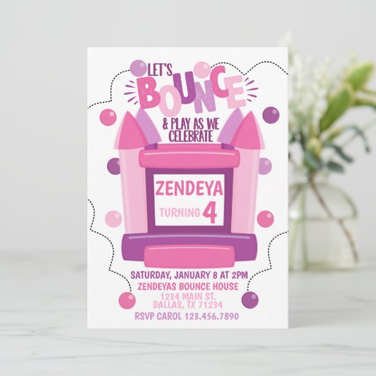 ガールバウンスハウスバースデーパーティーの招待 招待状 (スタンド正面)