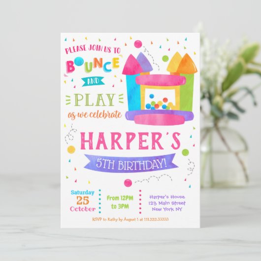 ガールバウンスハウスバースデーパーティ招待状 招待状 (スタンド正面)