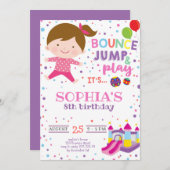 ガールバウンス·ジャンプ·レカラフルインボーバースデーパーティー 招待状 (正面/裏面)