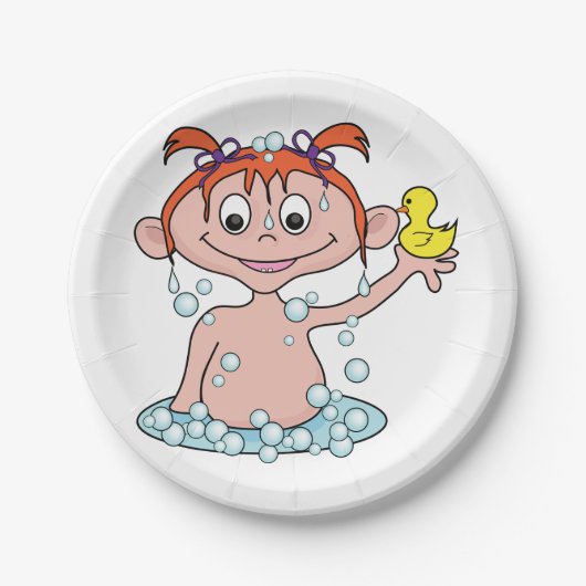 ガールバスタイムおもしろいとゴムのアヒルとバブル ペーパープレート (正面)