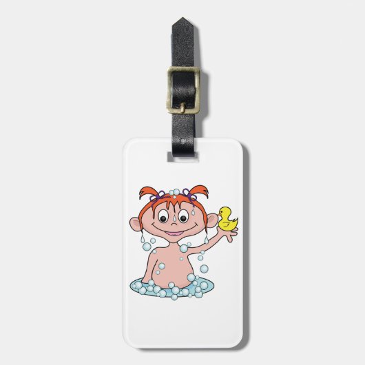 ガールバスタイムおもしろいとゴムのアヒルとバブル ラゲッジタグ (正面縦)