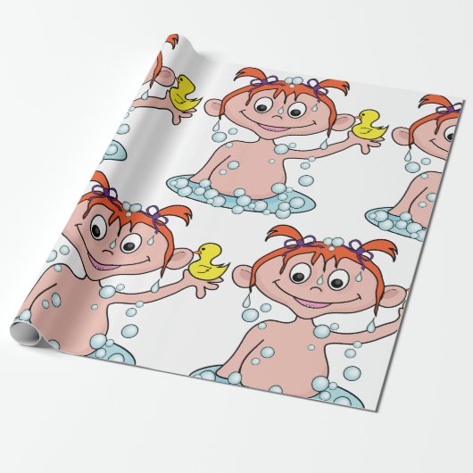 ガールバスタイムおもしろいとゴムのアヒルとバブル ラッピングペーパー (アンロールド)
