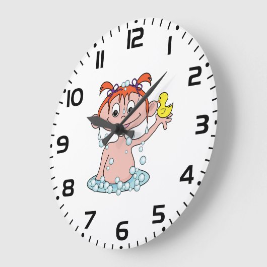 ガールバスタイムおもしろいとゴムのアヒルとバブル ラージ壁時計 (傾斜)