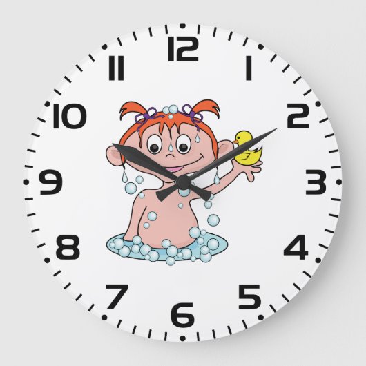 ガールバスタイムおもしろいとゴムのアヒルとバブル ラージ壁時計 (正面)