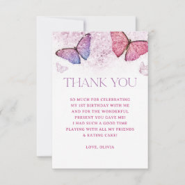 ガールバタフライテーマ1st誕生日パーティーありがとう サンキューカード